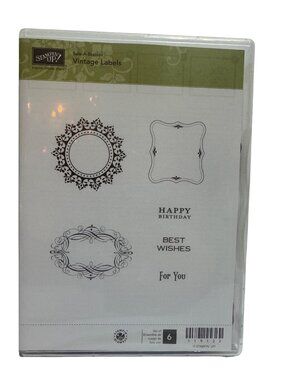 Stampin Up Vintage Labels Rubber Stamps Set Of 6 Best Wishes Happy Birthday